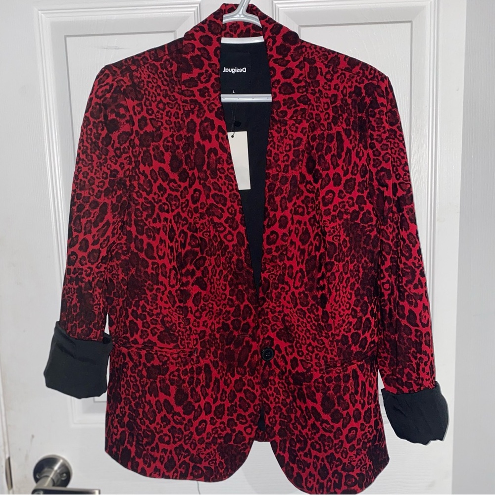 Desigual Red and Black Leopard Print Blazer